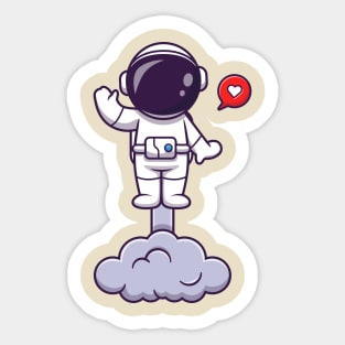 Astronaut Launching On Space And Waving Hand Cartoon Sticker